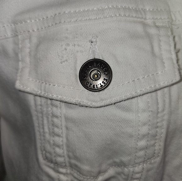 White Edie Bauer White Jean Jacket with Bronze Buttons Stretchy  XL - Picture 4 of 16